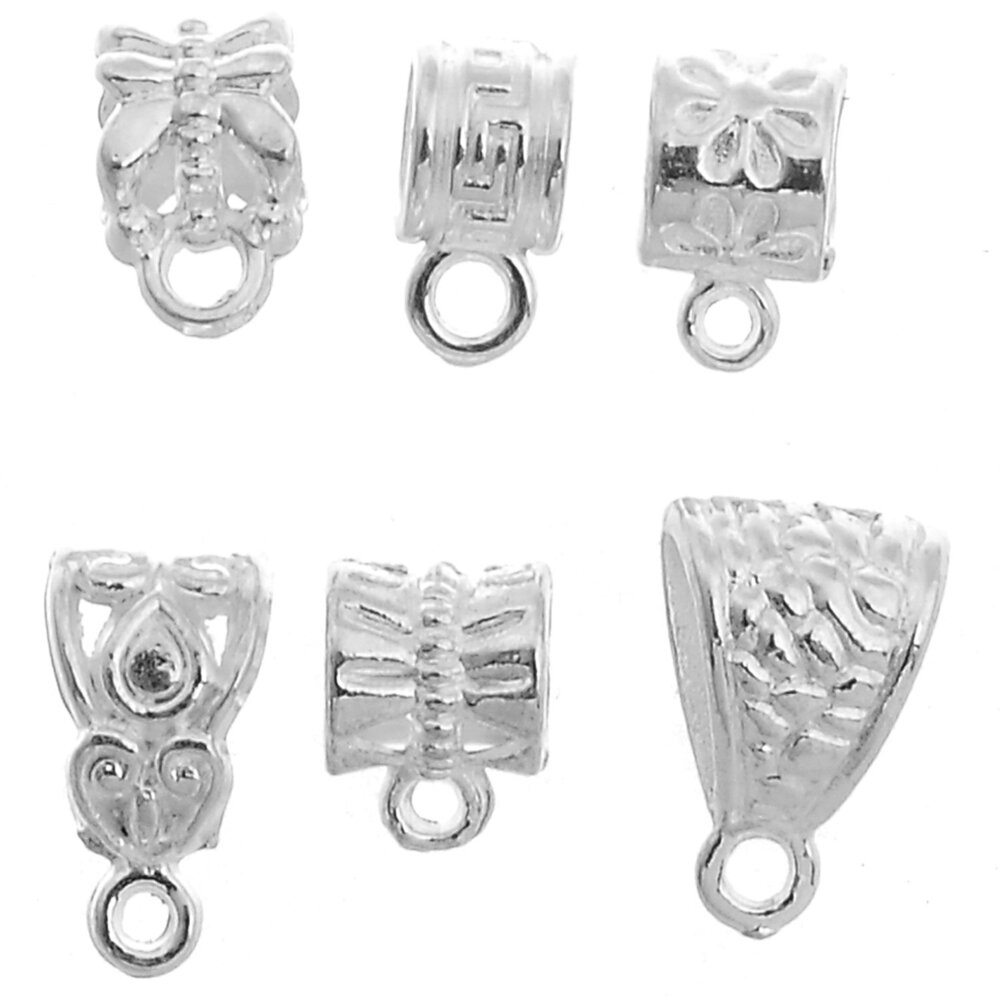 2141 24Pcs Mix Tibetan White Silver Plated Metal Connector Bails Bead fit